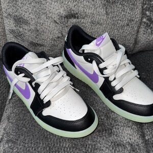 Nike Air Jordan Kids' White and Purple Sneakers. Glow in dark